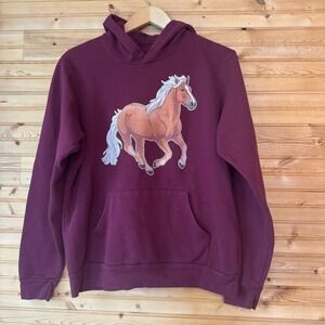 Hoodie Horse Graphic Maroon Vintage Look Palomino 40" Chest Women's Size Large